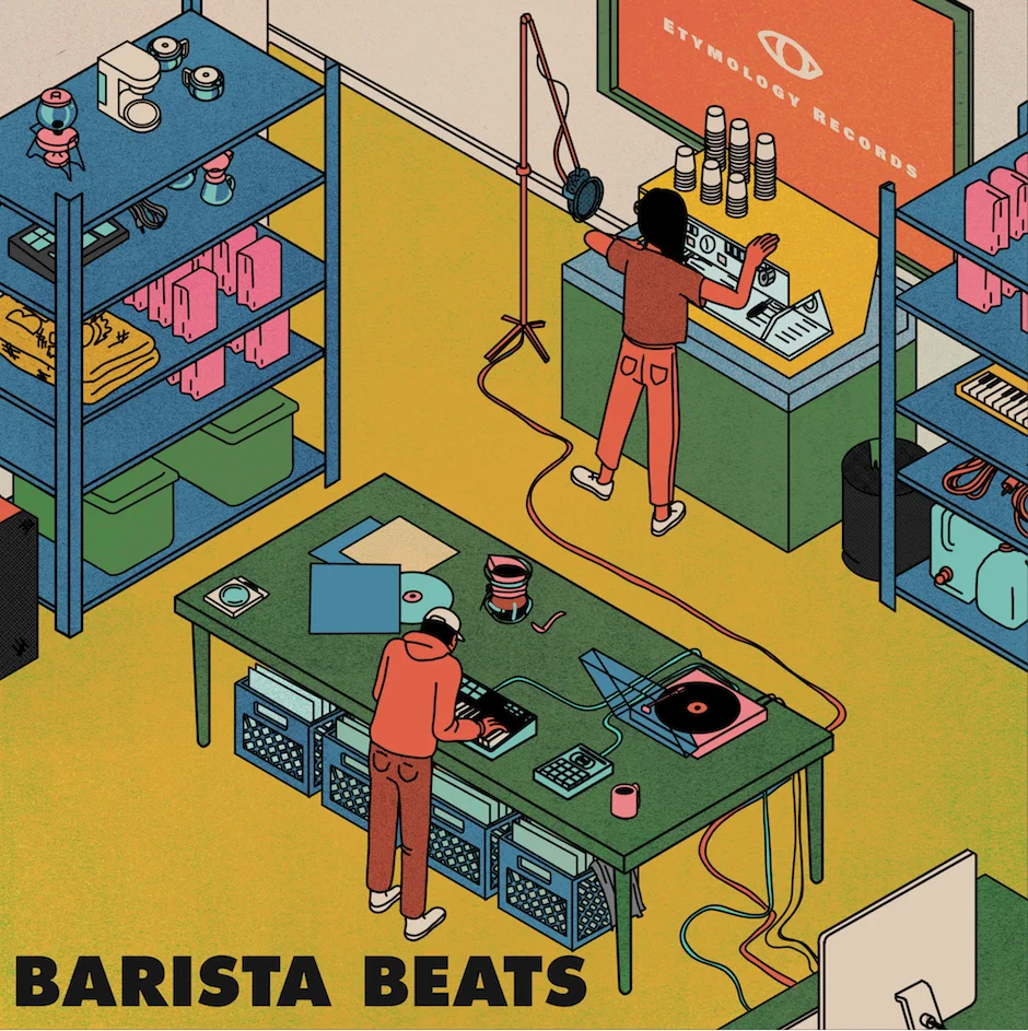 Barista Beats illustrated album artwork from Etymology Records